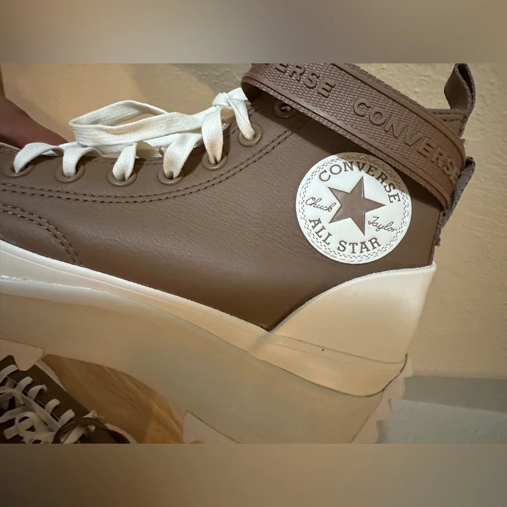 Converse Platform High-Top Sneakers in Brown and White - Picture 5 of 7